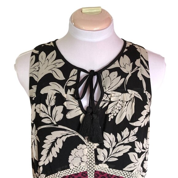 Loft Outlet Sleeveless Print Boho Dress, Sz Small, Chiffon Ruffle Tassel Lace - Picture 4 of 12